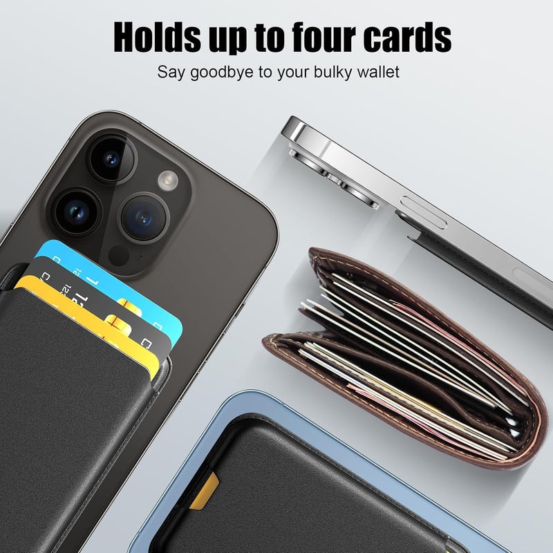 ZoyiNsgu Phone Card Holder, Premium Leather Wallet Stick on, Adhesive Credit Card Holder for Case, Sticky Wallet for Back of Cover, Android Cell Phone, iPhone, Fit 4 Cards, Gray - Image 3